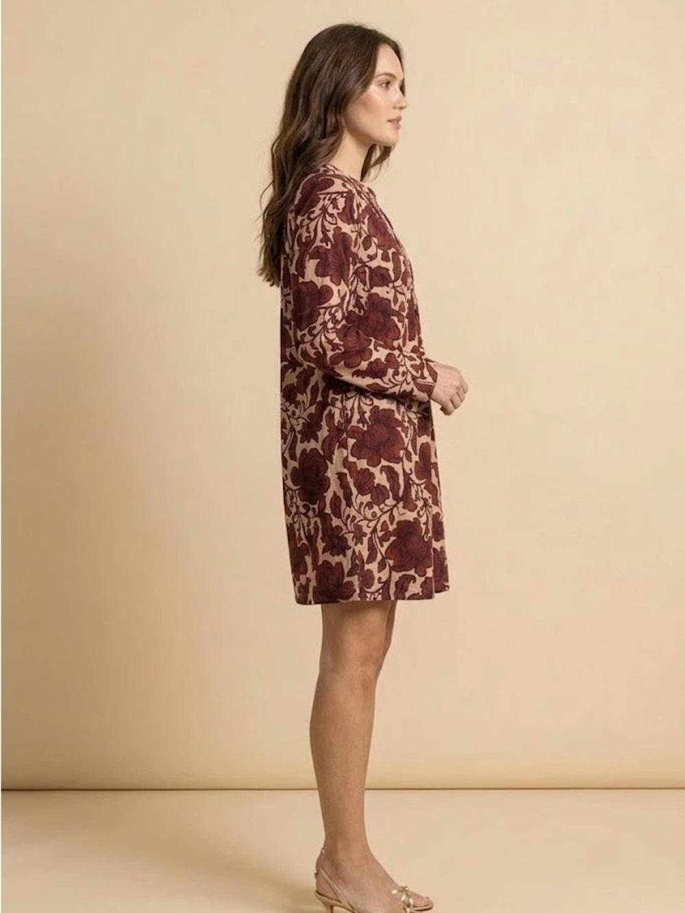 Johnny Was Red Burgundy and Cream Long Sleeve Floral Boho Dress Size L - Picture 4 of 4